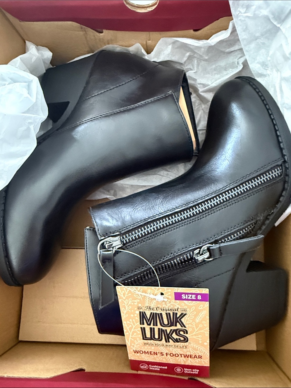 Muk Luks Black Leather Women's Ankle Booties with Side Zipper